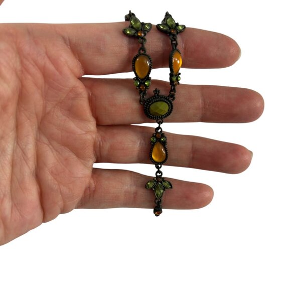 Vintage Nina Ricco Avon Y Lariat Necklace Orange Gunmetal Chain Boho Gothic - Picture 8 of 9